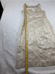 NWT BR Vintage-Inspired Womens Silk Cream Beige Dress Rhinestone Neck 8 Jacquard