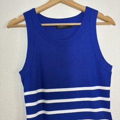 ZESICA Dress Womens Small Blue White Striped Knit Tank Bodycon Midi Nautical