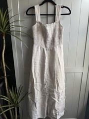 Whistles Beige Gingham Linen Midi Dress Size 8