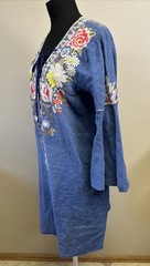 JOHNNY WAS Workshop Embroidered Linen Dress Small Bell Sleeves Boho Chic