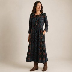 Peruvian Connection Womens XL Pima Cotton Floral Jacquard Knit Maxi Dress Teal