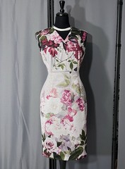 Calvin Klein Gray Floral Print V-Neck Sheath Dress Sz 8 Elegant Classic #J