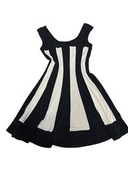Connected Apparel Black/White Striped Knit Fit & Flare Scoop Neck Zip 8