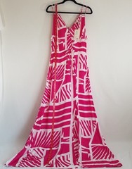 Elan Fuchsia Pink White Sleeveless Maxi Dress MEDIUM Sheer Spaghetti Straps NWT