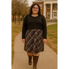 White Birch 3X Black Knit Long Sleeve Plaid Skirt Dress Academia Teacher Fall