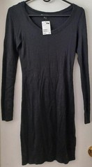 H&M BASIC BLACK KNIT LONG SLEEVE RIBBED BOAT NECK SHEATH DRESS XS BRAND NEW NWT