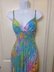 Jams World Rainbow Garden Rayon Midi Dress XS Made in Hawaii Empire Waist Y2K
