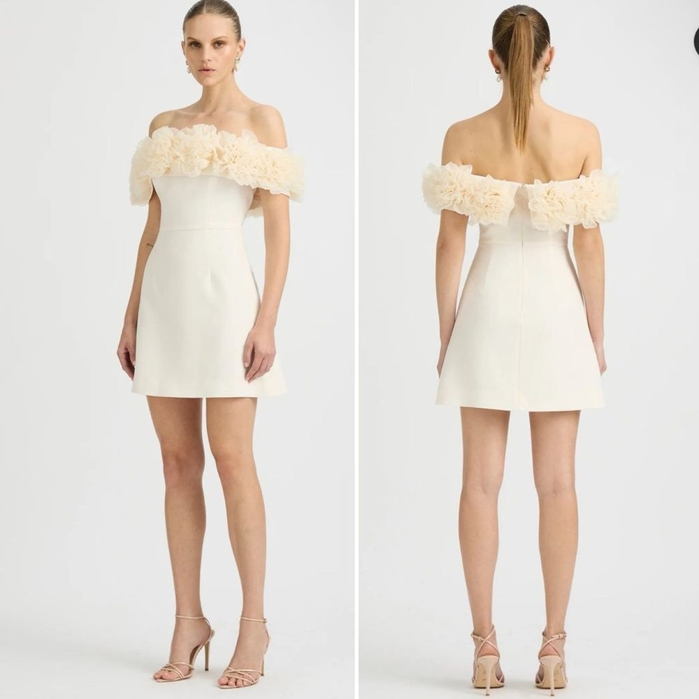 Sonya Moda Nahla Rosette Off the Shoulder Cocktail Mini dress in Butter Yellow