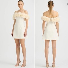 Sonya Moda Nahla Rosette Off the Shoulder Cocktail Mini dress in Butter Yellow