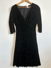 Vtg Isabella Bird 90s Black Crushed Velvet Floral Dress Whimsygoth Dark Fairy 8