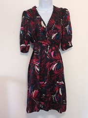 FLAWED Vertigo Paris Black Abstract Print Silk Dress Size Medium SEE PHOTOS