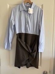 Sandro Cotton-Poplin And Twisted Checked Twill Mini Dress EU 38 US 6 NWT