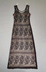 Vintage Jessica Howard Floral Lace Maxi Dress Size 6 Black Sleeveless Gown USA