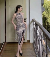 Woman Qipao Cheongsam Dress Sleeveless Slim Bodycon Elegant Traditional Chinese