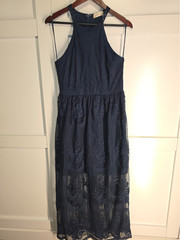 Altar&rsquo;d State Navy Embroidered Maxi Dress Womens L High Neck Sleeveless Boho