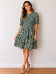 Torrid Sage Green Smocked Puff Sleeve Midi Dress Size Small