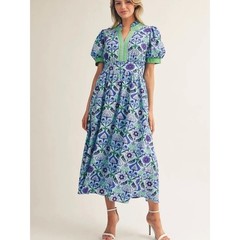 Jodifl Floral Cottagecore Midi Dress Blue Green NWT medium B1-1