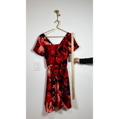 EVA MENDES NY&C Red Floral Belted Fit & Flare Dress Size 10