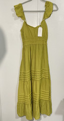 MAX + ASH Women’s Green Solid Square Neck Sleeveless Maxi Dress Lined Ruffle M