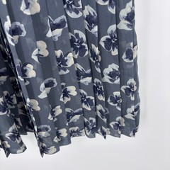 Tory Burch Cecilia Floral Pleated Dress Sz 2 Blue Cream A-Line Bow Neck Chiffon