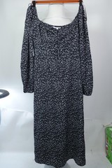 All In Favor Dress Womens Large Black Floral Smocked Midi Sundress Long Sleeve