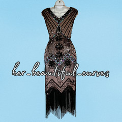 20s GATSBY SEQUINED BEADED FRINGED FLAPPING PARTY DRESS SIZE XL FITS 14/16