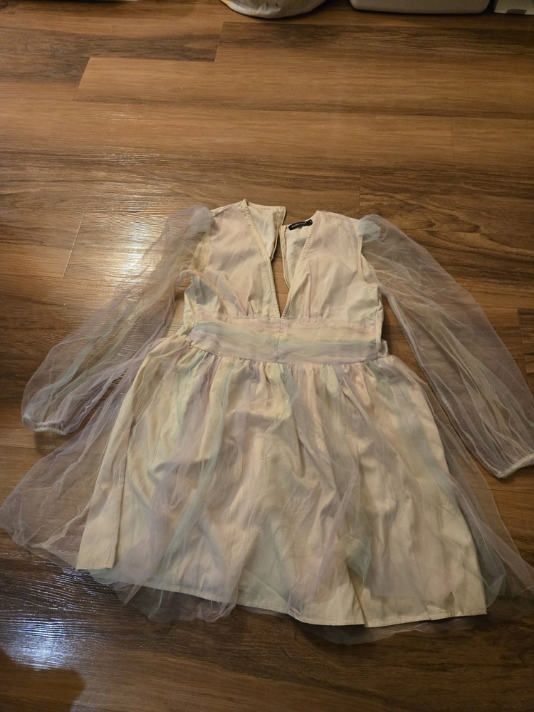 Double Crazy Pastel Rainbow Dress Size M BROKEN ZIPPER
