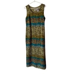 90s Kathie Lee Collection Sleeveless Floral Dress M Green Blue Ombre Vintage