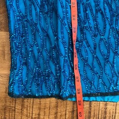 Vintage Laurence Kazar Sequin Sheath Dress L Silk Blue Beaded Party Costume 80s
