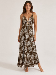 Paper Heart Anthropologie Brown Floral Open Back Maxi Dress L