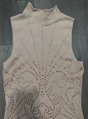 Bebe Beige Solid Mock Neck Rhinestone Sleeveless Bodycon Mini Dress XS