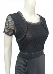 Brand | Black | Size M | Polyester | Pinstripe Lace Mesh Midi Dress