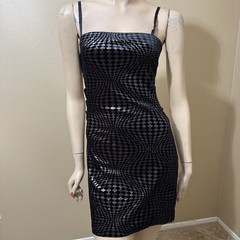 Women’s Black Polyester Cocktail Summer Open Stretch Slim Mini Size L Sundress