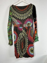 Desigual Boho Mosaic Modern Metallic Bubble Dress Party Cocktail Holiday Size 36