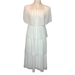 Blush Mark Womens Small White Off the Shoulder Short Sleeve Tiered Midi Dress S