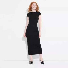 Wild Fable Women&rsquo;s Rib-Knit Short Sleeve Maxi T-Shirt Dress Black Size Large