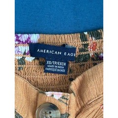 American Eagle Floral Button Front Mini Dress Mustard Yellow XS Smocked Back