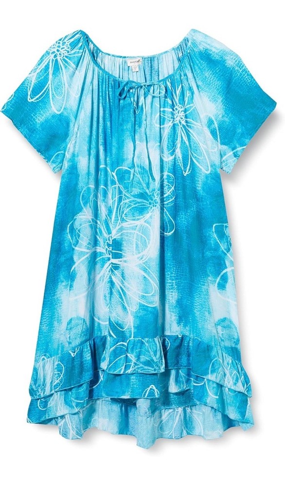 Avenue Avery Plus Size Crush Dress 26/28 EUC Boho Turquoise Green White Floral
