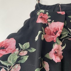IZ Byer Women&rsquo;s Size M Black Pink Green Floral Chiffon V-Neck Midi Dress