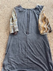 Single Multicolor Knit Silk Blend Shift Dress Geometric Knee Length Zip 3/4 S*