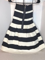 Alythea Strapless Bandage Dress Black White Striped Fit Flare Skater Cocktail S