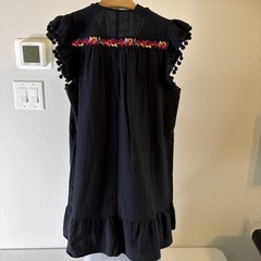 Women’s Dress Black Colorful Embroidered Ruffle Tasseled Sleeves Size Small