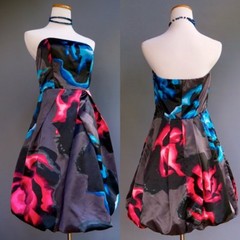 Express Psychedelic Bold Print Op Art Floral Strapless Party Bubble Dress sz S 6