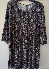 OLD NAVY Women&rsquo;s 3/4 Sleeve Dress Size L Black Floral/Hare Round Neck Side Zip