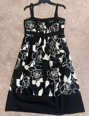 Vtg Liz Claiborne Floral Cotton / Silk Sundress Women&rsquo;s 10 Black White & Cream