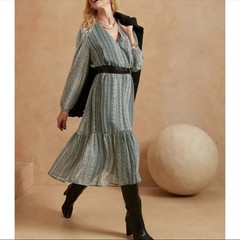 Banana Republic Ocean Emerald Flounce Hem Maxi Balloon Sheer Sleeve Sundress XSP