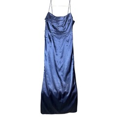Adrianna Papell women&rsquo;s 8 Maxi Gown Dress Navy Blue Satin Tiered Bodice strap