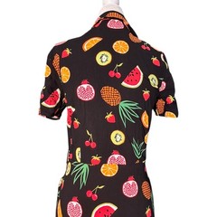 Sugarhill Brighton Fruit Print Button Front Midi Dress Black Novelty Whimsical