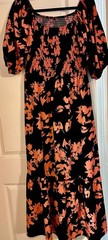 Women’s Black & Pink Floral Maxi Dress Smocked Top Puff Sleeves XL $25