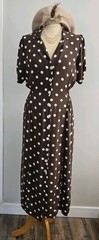 Vintage 1940s 1950s Style Mocha brown polka dot tea dress Size 10 12 TWINWOOD